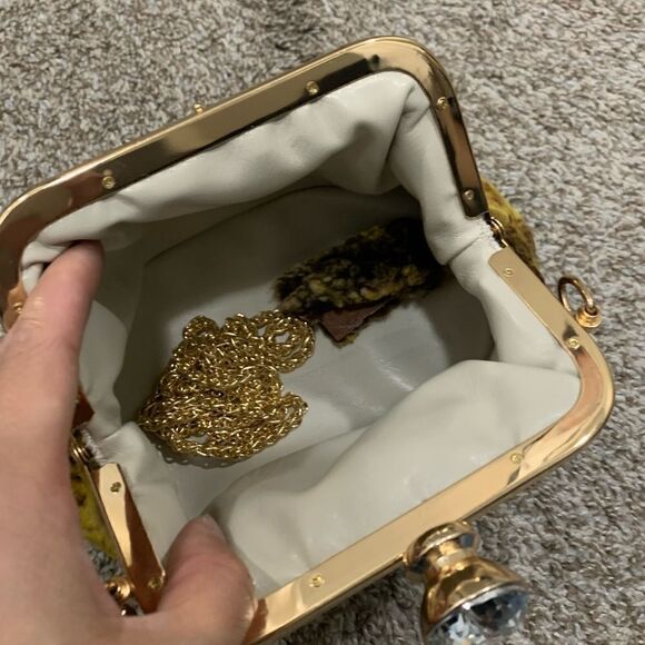 2 Chain Styles Handmade Real Shearling Push lock Clutch/Wristlet/Crossbody - Picture 10 of 11